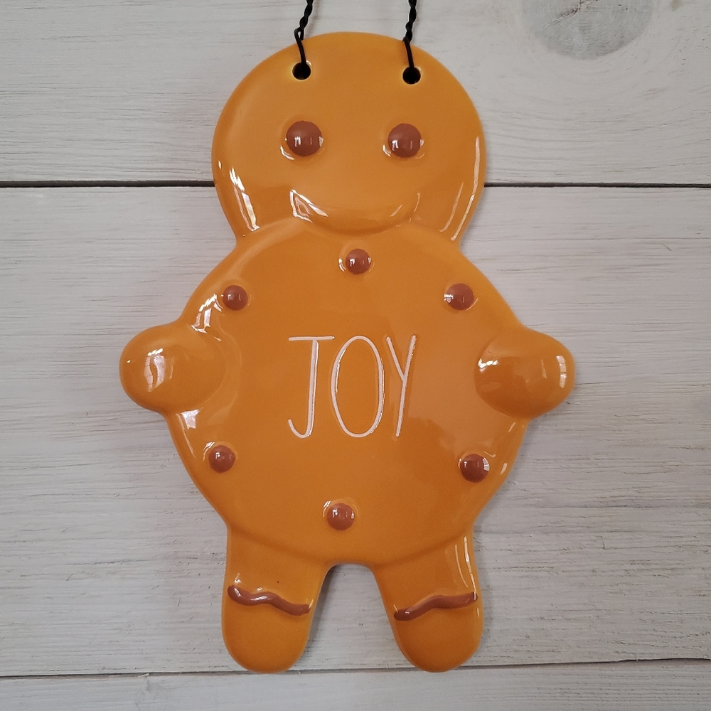 Rae Dunn orange Gingerbread Man "JOY" ceramic holiday decor wall hanging plaque - Picture 13 of 13